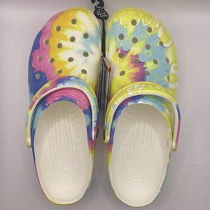 Crocs classic tie-dyed Clogs Graphic Mens Size 11 White Multi